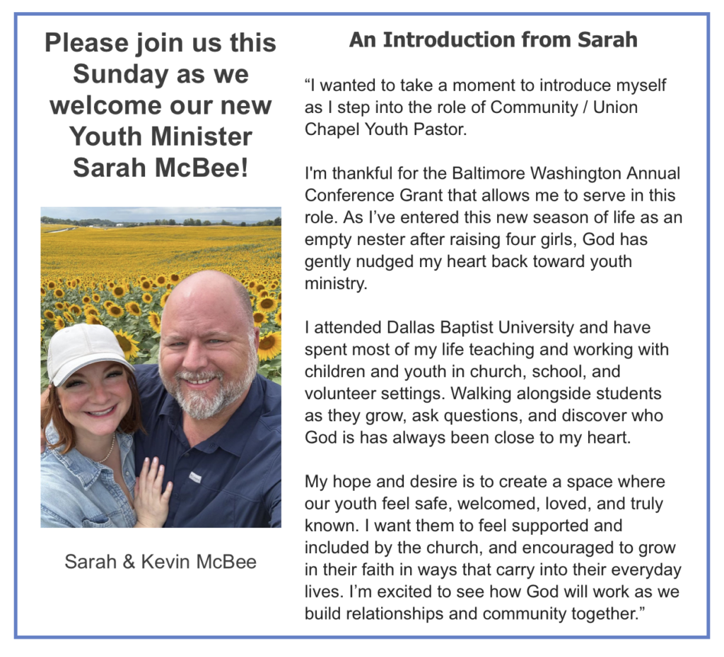 An introduction from Sarah McBee, our Youth Minister