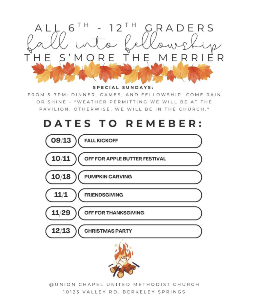 Fall into Fellowship for grades 6 to 12