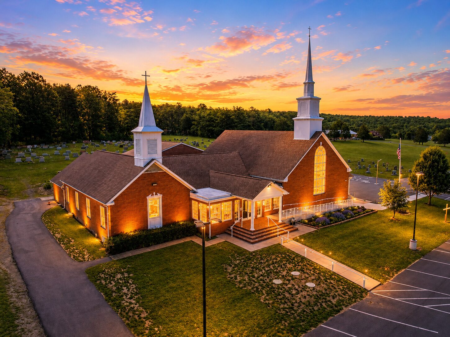 Union Chapel United Methodist Church at sunset