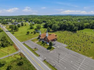 Aerial view of the church and cemetery