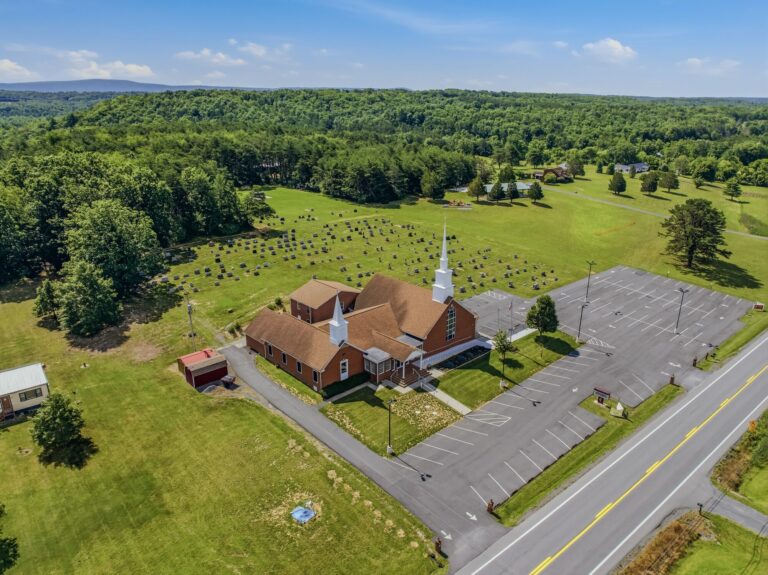 Aerial view of Union Chapel and its grounds in the valley